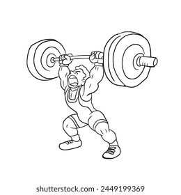 Line art of a weightlifter competing in a weightlifting competition.Vector illustration isolated on white.