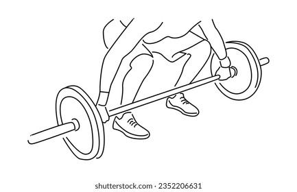 line art of weightlifter man preparing for barbell workout in gym