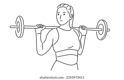 line art of weightlifter woman vector illustration