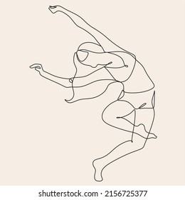 Line art wellness dancing woman. minimalist modern Line drawing Female dance