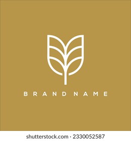 line art wheat and leaf logo vector