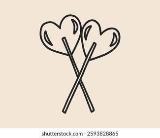 Line art whimsical lollipop in heart shape isolated. Candy sweet sketch. Lolipop hand drawn coquette trendy. Vector outline illustration