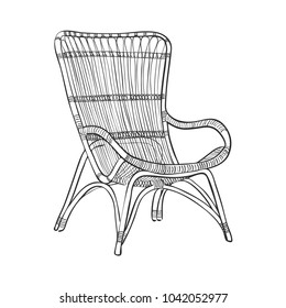 Line art wicker armchair, vector