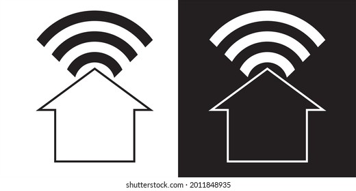 line art wifi with house icon for icon or symbol wireless or hotspot with house black and white