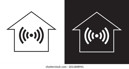 Line Art Wifi With House Icon For Icon Or Symbol Wireless Or Hotspot With House Black And White