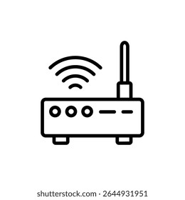 Ícone do Roteador Wi-Fi Line-Art com Antena e Sinal para Conexão de Rede e Conceitos de Tecnologia Wireless