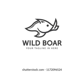 Line Art Wild Boar Logo Design