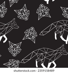 Line art of wild fox, geometrical art, seamless pattern