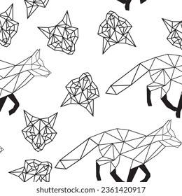 Line art of wild fox, geometrical art, seamless pattern