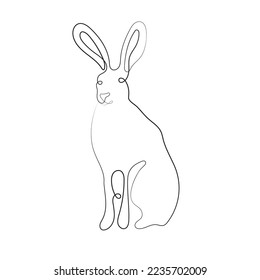 Arte de línea de liebre salvaje. Conejo de dibujo de contorno moderno. Embalaje de Pascua, saludos de Navidad, invitaciones, postales y otros proyectos. Conejo de contorno