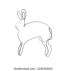 Arte de línea de liebre salvaje. Conejo de dibujo de contorno moderno. Embalaje de Pascua, saludos de Navidad, invitaciones, postales y otros proyectos. Conejo de contorno