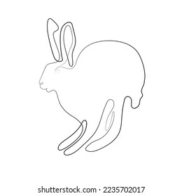 Arte de línea de liebre salvaje. Conejo de dibujo de contorno moderno. Embalaje de Pascua, saludos de Navidad, invitaciones, postales y otros proyectos. Conejo de contorno
