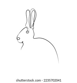 Arte de línea de liebre salvaje. Conejo de dibujo de contorno moderno. Embalaje de Pascua, saludos de Navidad, invitaciones, postales y otros proyectos. Conejo de contorno