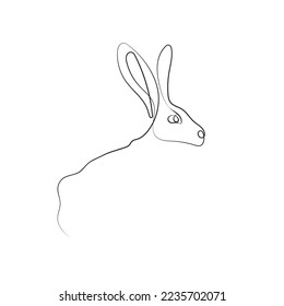 Line art of Wild hare. Modern outline drawing bunny. Easter wrapping, Christmas greeting, invitations, postcards and other projects. Outline Rabbit