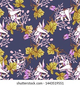 Line art wildflower for fabric design. Petal meaningful wild blossom. Curly pattern twig