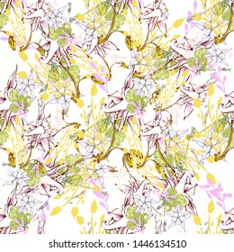 Line art wildflower for fabric design. Petal meaningful wild blossom. Curly pattern twig