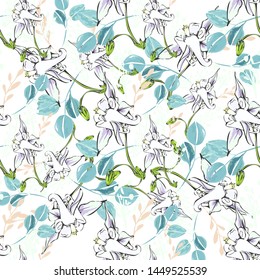 Line art wildflower for fabric design. Petal meaningful wild blossom. Curly pattern twig
