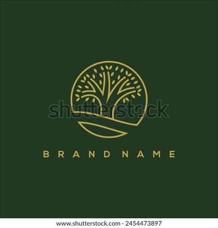 line art willow and tree circle logo vector