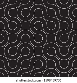 Line art winding seamless pattern. Black and white vector tileable background.