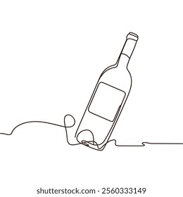 Line Art of a Wine Bottle with Continuous Line Drawing