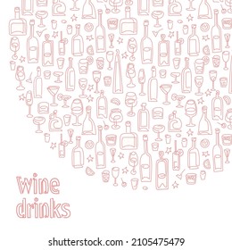 line art Wine, bottle, glass vector illustration. Drinks and wine vector template