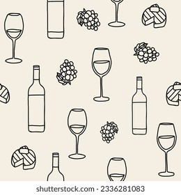 Line art wine seamless pattern