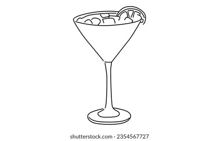 line art of wineglass cocktail and lemon