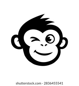 line art winking monkey face vector logo. Playful ape mascot icon for children brands, entertainment, gaming, and casual dining