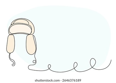 Line Art Winter Warm Fur Hat Illustration. Winter Holiday Celebration Vacation Rest Theme. Family Greeting Christmas and New Year card Design Element. One Continuous Outline Curve Wavy Icon.