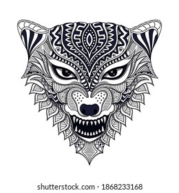 lobo artístico de línea en ilustración de vector étnico