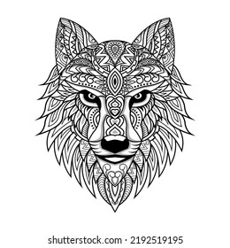 line art wolf in ethnic vector white background