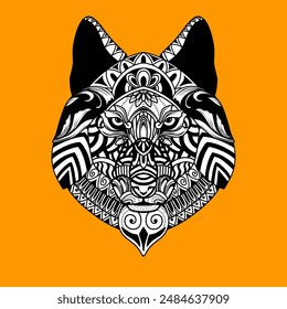 line art wolf in ethnic vector white background