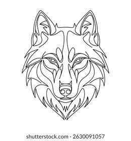 Eine Linie Kunst Wolf Gesicht Färbung Seite 