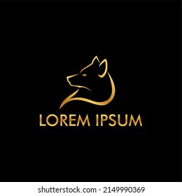 line art wolf head template logo design, luxury simple elegant editable gold color
