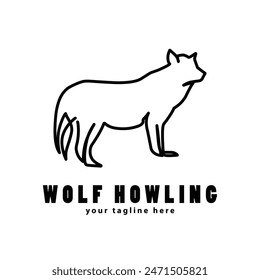 line art wolf howling logo vector icon illustration