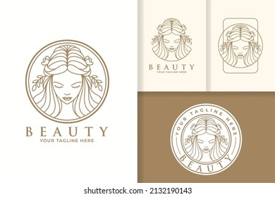 Line art woman beauty face logo icon template