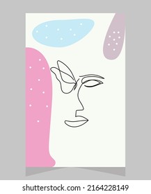 Line art woman with butterfly