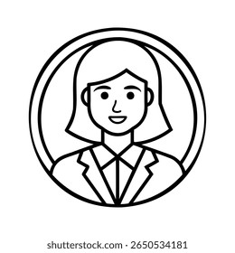 Arte em linha uma mulher em círculo vestindo um blazer sorrindo pessoa feminina