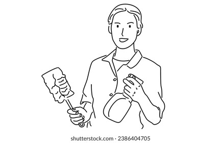 line art of woman cleaning worker