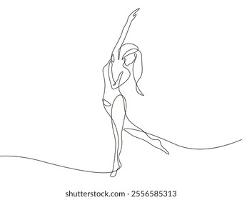 Line Art Woman Dancing, Vector Illustration Continuous One Line of Ballerina Woman, Single Line Drawing of Female Ballet Concept Vector Illustration. Not AI