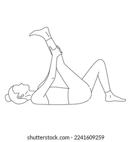 Line art of woman doing lying hamstring stretching pose vector