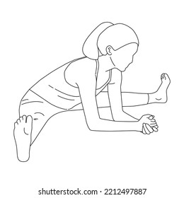 Line art of woman doing middle splits stretching pose vector.