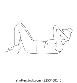 Line art of woman doing sit up exercise vector
