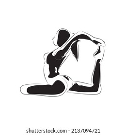 Line Art of a Woman Doing Yoga in Black and White colors