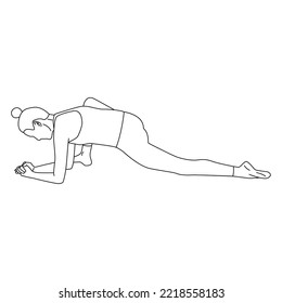 Line art of woman doing Yoga in Lizard pose vector.