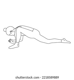 Line art of woman doing Yoga exercise in Lizard pose vector.