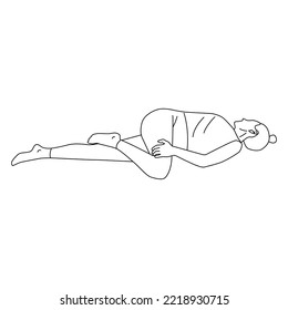 Line art of woman doing Yoga in Reclining twist pose vector.