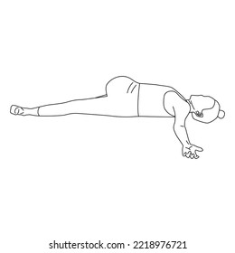 Line art of woman doing yoga in reclined spinal twist pose vector.