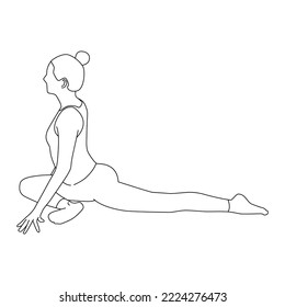 Line art of woman doing yoga in pigeon pose vector.