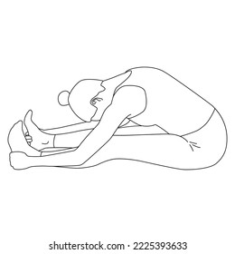 line art of woman doing yoga in seated forward bend pose vector